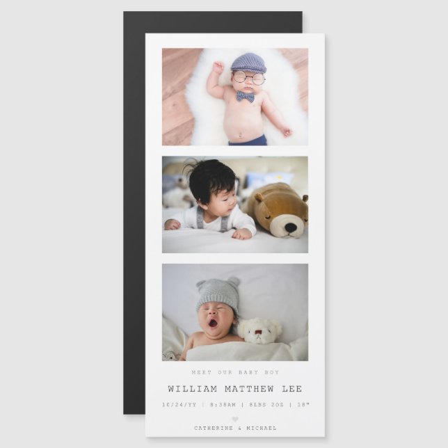 "Meet our baby boy" Baby Announcement Photo Strip (Front/Back)