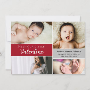 Meet Our Little Valentine Baby Photo Collage Birth Thank You Card