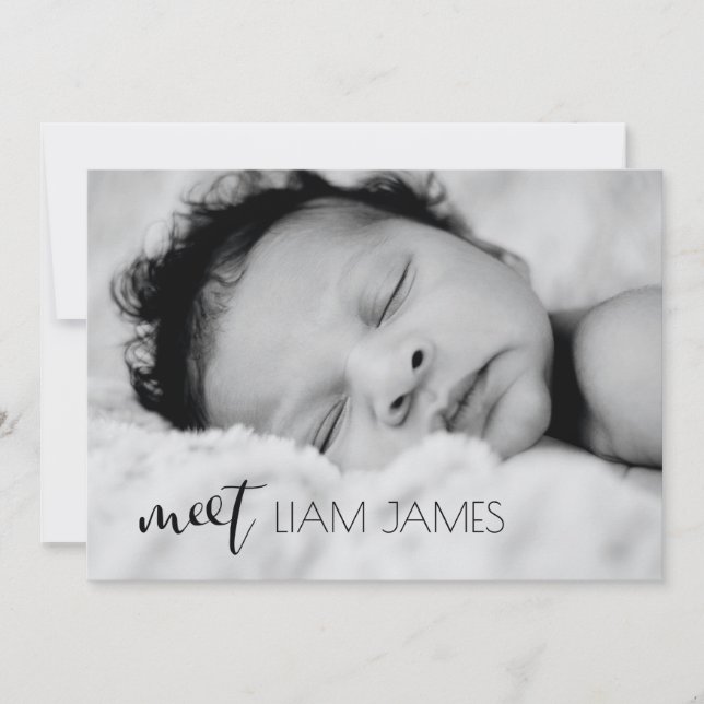 Meet Script Custom Photo Collage Baby Boy  Birth Announcement (Front)