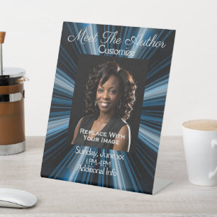 Meet The Author Blue Rays Pedestal Sign