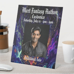 Meet The Author Colourful Fantasy Background Pedestal Sign