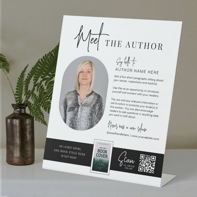 Meet The Author Photo Book Signing Event Marketing Pedestal Sign (Modern Meet the Author pedestal sign design with fully editable text, images & colors)