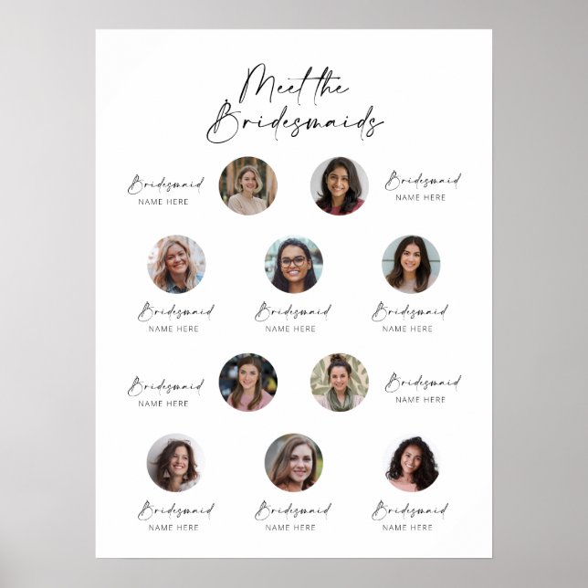 Meet the Bridesmaids Photo Display Sign 10 person (Front)