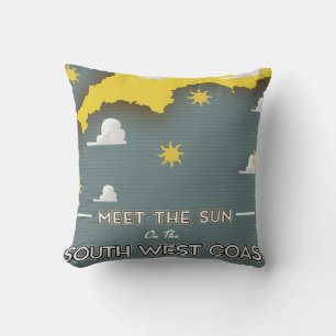 Meet the sun of the east coast vintage rail poster cushion