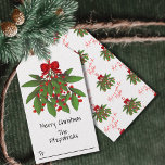 Meet Under the Mistletoe Merry Christmas Gift Tags<br><div class="desc">Festive red and green mistletoe branch tied by a read bow. Customisable typography for your Merry Christmas message and personalised with your family name. 
Back includes Meet me under the Mistletoe lettering and same mistletoe illustration in a repeat pattern.</div>