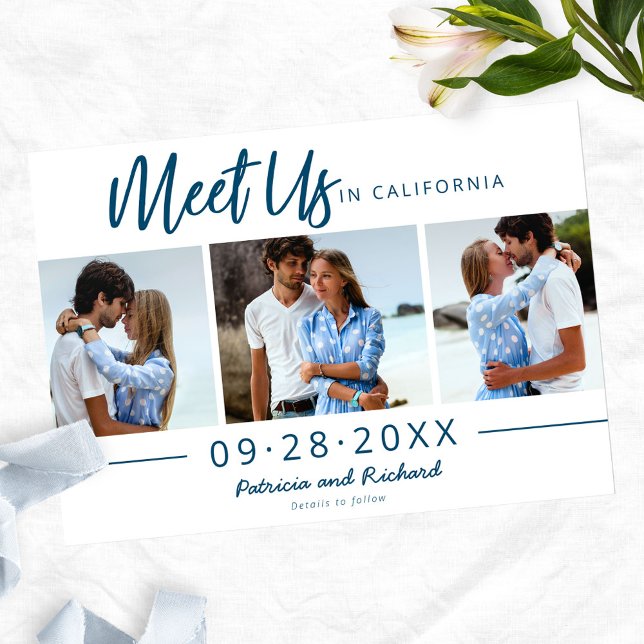 Meet Us In Destination Save The Date 3 Photo Invitation (Creator Uploaded)