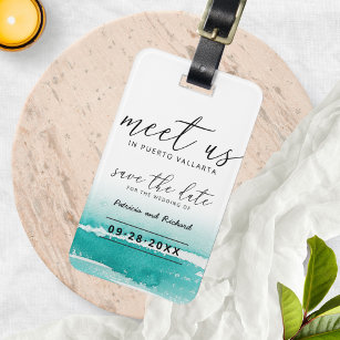 Meet Us In Destination Wedding Teal Save The Date Luggage Tag
