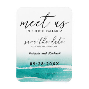 Meet Us In Destination Wedding Teal Save The Date Magnet