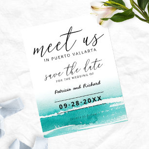 Meet Us In Destination Wedding Teal Save The Date Postcard