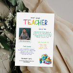Meet Your Teacher Handout Postcard<br><div class="desc">Featuring cute student-friendly graphic elements with a space for your photo plus some details about your life that remind parents (and their kids!) that you’re actually a real human being! Writing a meet the teacher letter is a nice touch if you’ve got the time, that you can hand out at...</div>