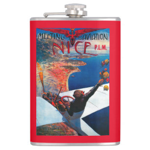 Meeting D' Aviation in Nice, France Poster Hip Flask