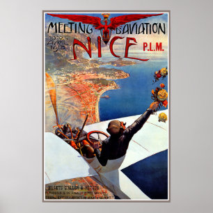 Meeting d'Aviation, Nice, France 1910 Vintage Art Poster