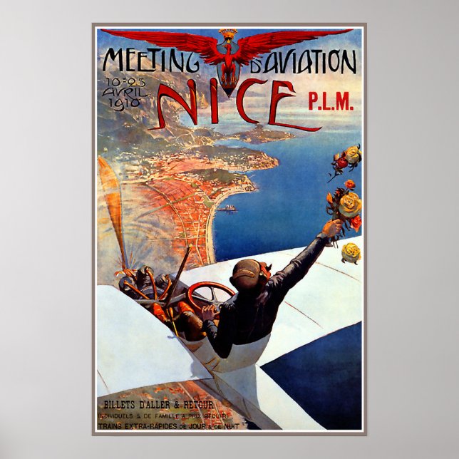 Meeting d'Aviation, Nice, France 1910 Vintage Art Poster (Front)