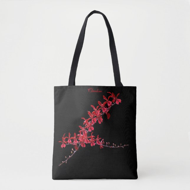 "Meeting Long Red Orchids" Tote Black (Front)