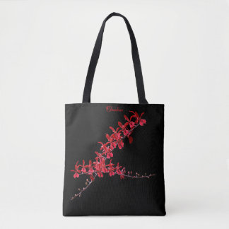 "Meeting Long Red Orchids" Tote Black Bag