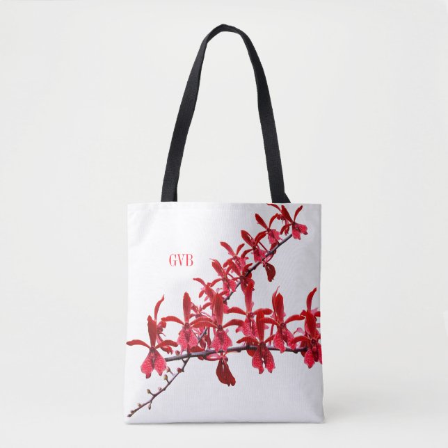 "Meeting Long Red Orchids" Tote White Bag (Front)