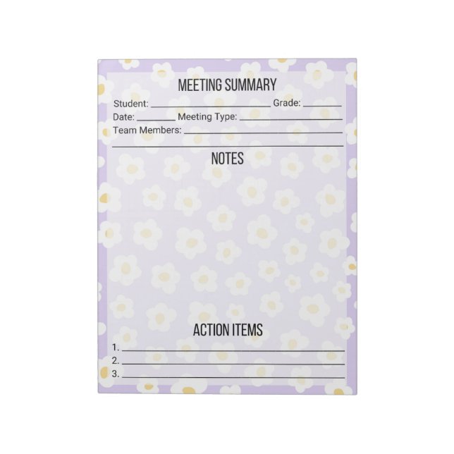 Meeting Notes/Summary Notepad- Daisy Notepad (Rotated)
