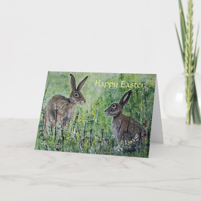 Meeting Place blank Easter card pair of hares (Front)