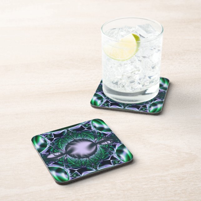 Meg | Green and Blue Fractal Art Coaster (Right Side)