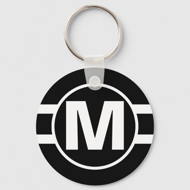 Mega Black Retro Monogrammed Key Ring (Front)