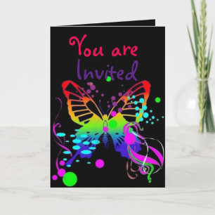 Mega Colour Butterfly on Black Kids Party Invites