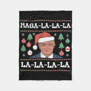 Mega La La La Donald Trump Potus 47 Ugly Christmas Fleece Blanket