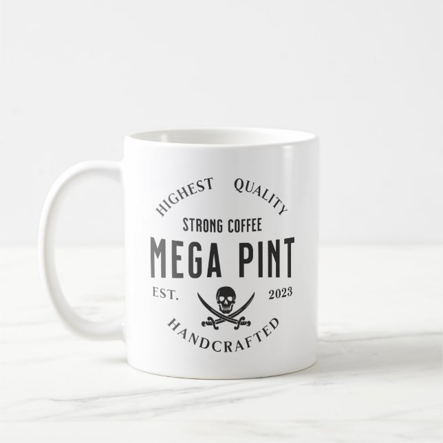 Mega Pint Strong Pirate Coffee Skull and Swords Mug (Left)