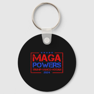 Mega Powers Trump Vance Hogan 2024 Patriotic Funny Key Ring