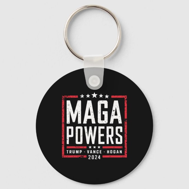 Mega Powers Trump Vance Hogan 2024 Patriotic Funny Key Ring (Front)