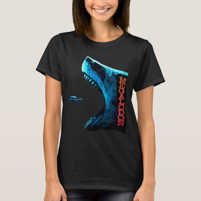 Megalodon Primeval Shark Dorsal Fin Teeth Ocean Pr T-Shirt (Front)