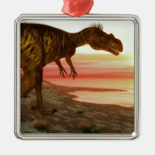 Megalosaurus dinosaur walking towards the ocean metal ornament