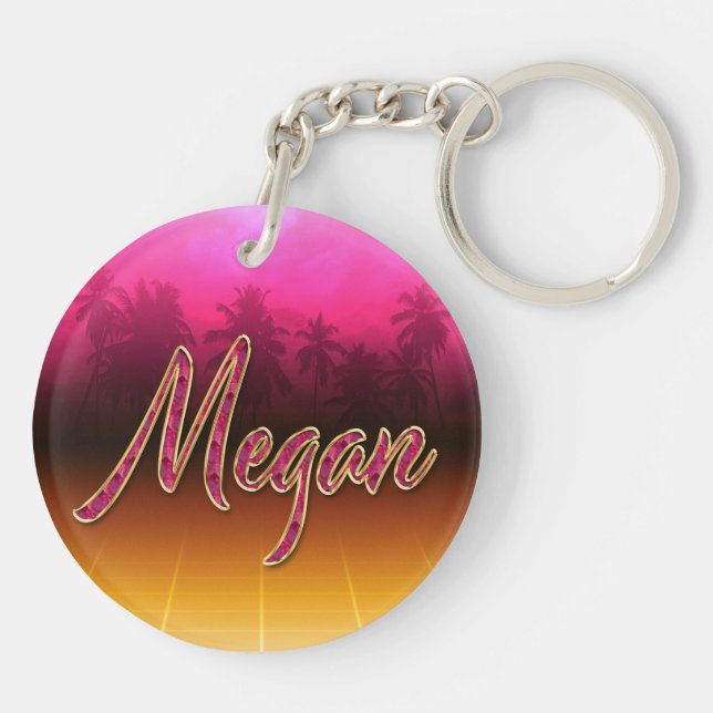 Megan First Name golden pink keychain (Back)