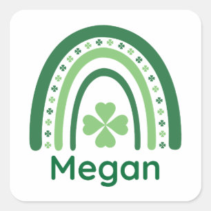 Megan Name Clover Boho Rainbow Square Sticker