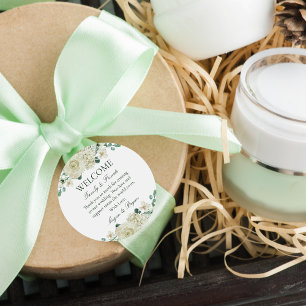 Megan White Floral Wedding Welcome Bag Classic Round Sticker