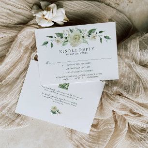 Megan White Rose Greenery Meal Choice Wedding RSVP Card