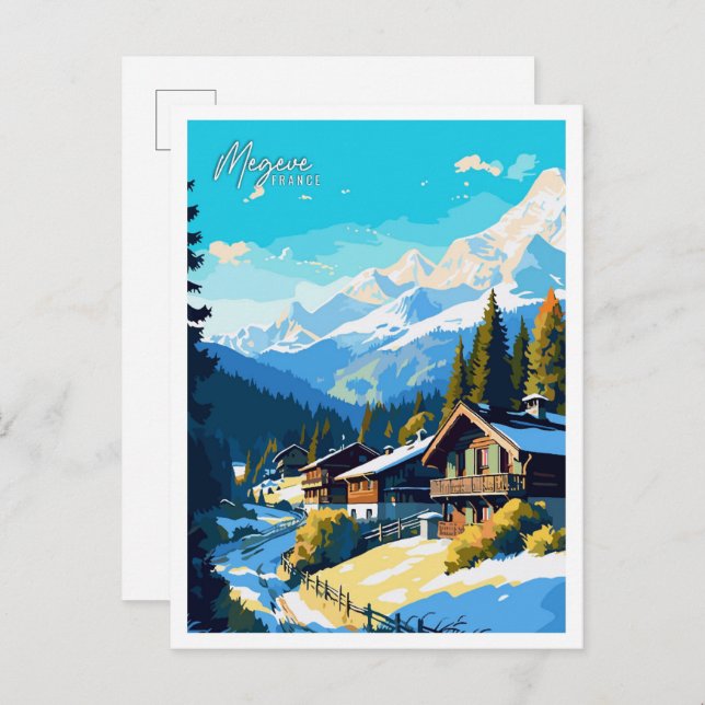 Megeve France Art vintage travel illustration Postcard (Front/Back)
