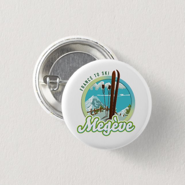Megève france ski logo 3 cm round badge (Front & Back)