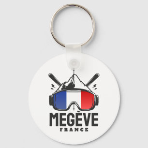Megève France Ski Resort Retro Skiing Key Ring