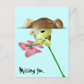 Megg: A cute teddy bear with a flower, missing you Postcard
