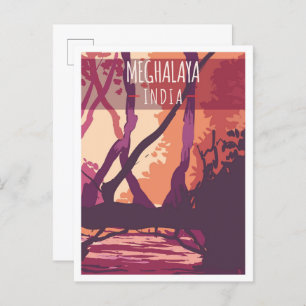 Meghalaya India Art Vintage Travel Illustration Postcard