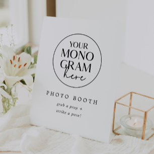 MEGHAN Black White Monogram Wedding Photo Booth Pedestal Sign