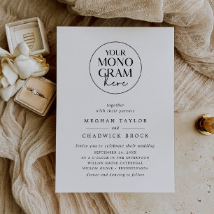 MEGHAN Elegant Crest Monogram Black White Wedding Invitation