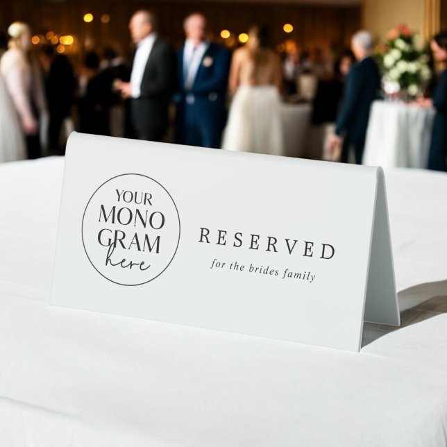 MEGHAN Monogram Black White Boho Wedding Reserved (MEGHAN Monogram Black White Boho Wedding Reserved Table Tent Sign)