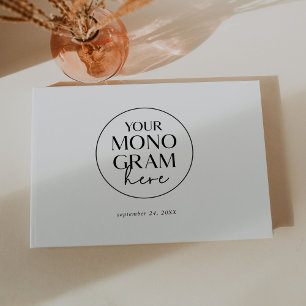 MEGHAN Monogram Black White Classic Modern Wedding Guest Book
