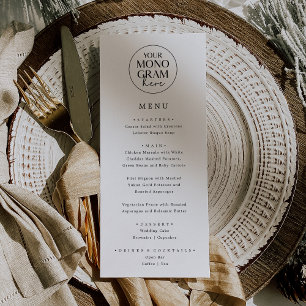 MEGHAN Monogram Black White Classic Simple Wedding Menu