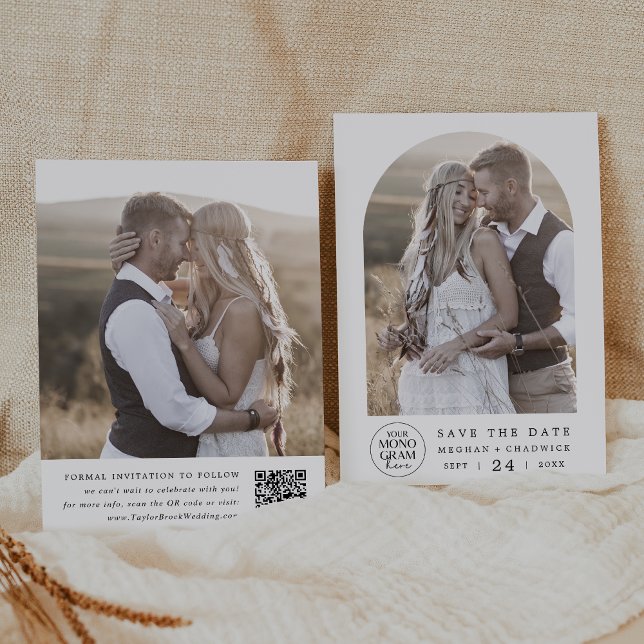 MEGHAN Monogram Photo Black White Unique Wedding Save The Date (MEGHAN Monogram Photo Black White Unique Wedding Save The Date)