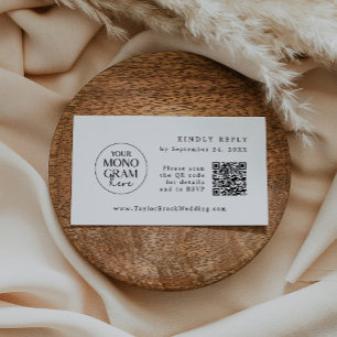 MEGHAN Monogram QR Black White Wedding RSVP Cards
