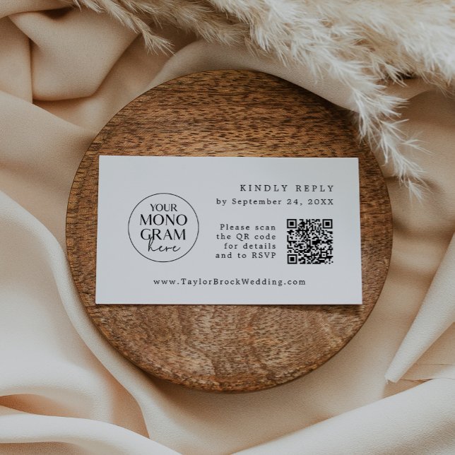 MEGHAN Monogram QR Black White Wedding RSVP Cards (MEGHAN Monogram QR Black White Wedding RSVP Cards)