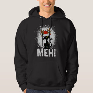 Meh Black Cat Christmas, Funny Anti Christmas Cat Hoodie