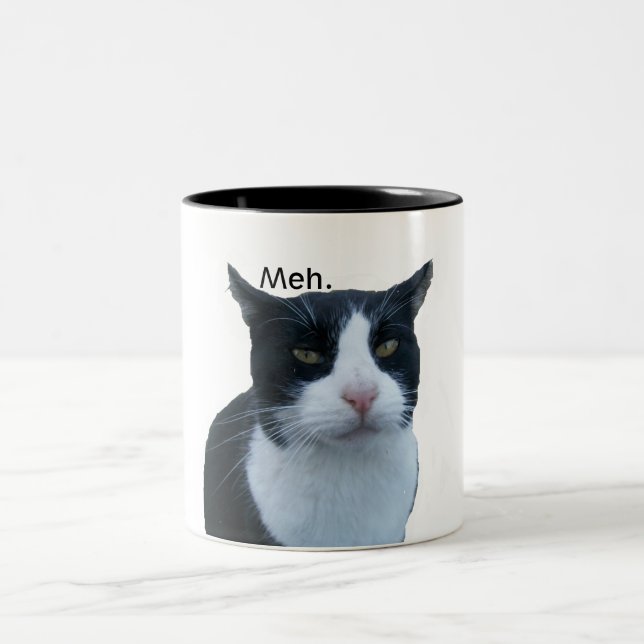 "Meh" cat Two-Tone Coffee Mug (Center)